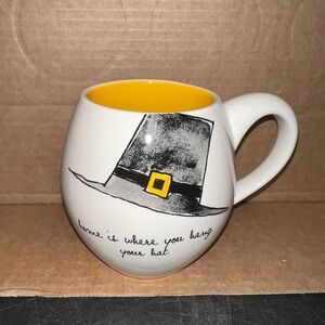 Rae Dunn White and Yellow Mug with Hat Design